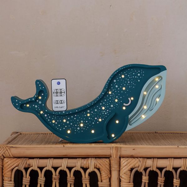 Little Lights Teal Whale Galaxy Kids Wood Table Lamp