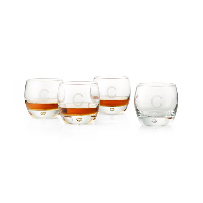 "C" Monogrammed Whiskey Glasses, Set of 4 Crate and Barrel