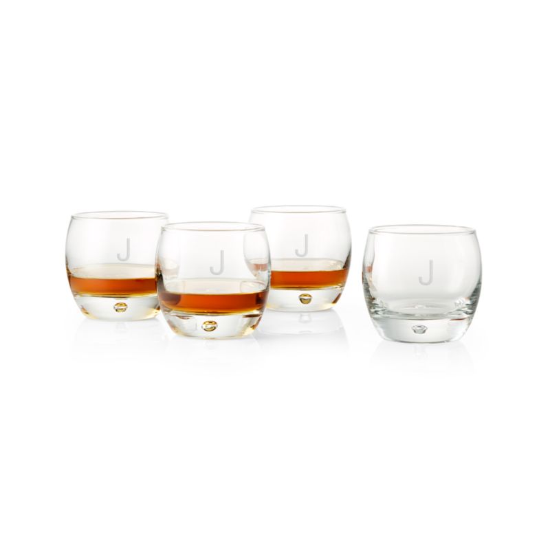 "J" Monogrammed Whiskey Glasses, Set of 4 + Reviews Crate and Barrel