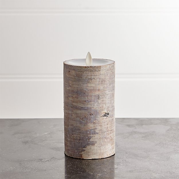White Birch 3x6 Flameless Pillar Candle Crate and Barrel