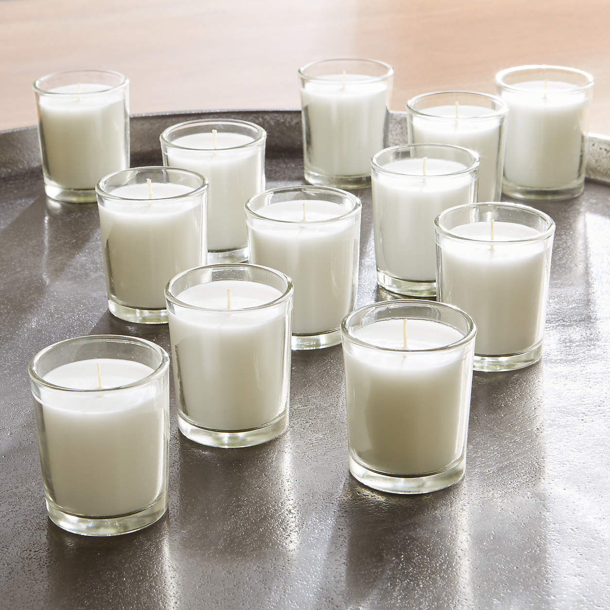 White Glass Votive Candles, Set of 12 + Reviews Crate and Barrel