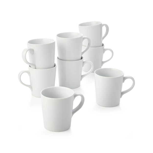 White Porcelain Mug Set 8 Coffe Mugs Crate and Barrel