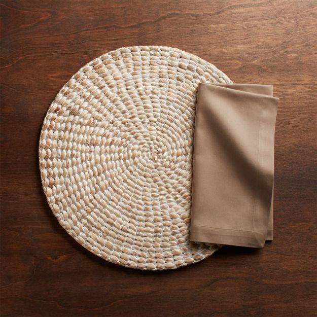 Whitewash Water Hyacinth Round Placemat Crate and Barrel