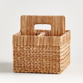 Image of Wonderful Wicker Natural Woven 3-Compartment Diaper Caddy with Handles