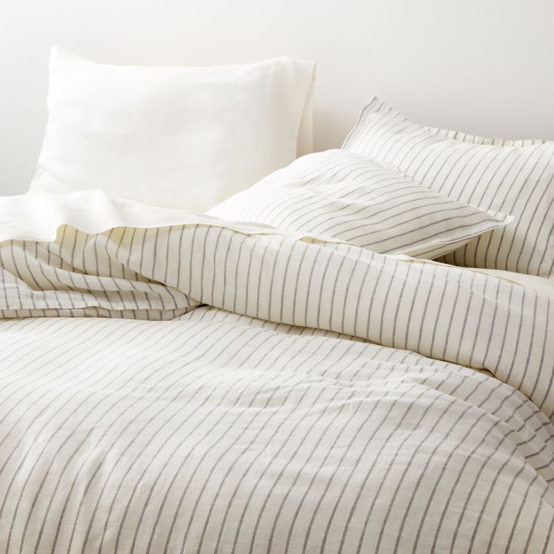 Linen Wide Stripe Warm White King Duvet Cover Reviews Crate