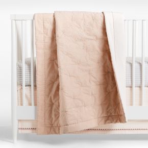 Image of Wild Daisies Embroidered Organic Cotton Baby Crib Quilt