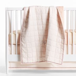 Image of Pink Windowpane Plaid 100% Organic Cotton Baby Crib Quilt