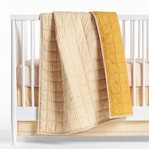 Image of Yellow Windowpane Plaid 100% Organic Cotton Baby Crib Quilt