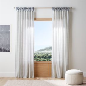 Image of Blue Windowpane Plaid 100% Organic Cotton Curtain Panel 44"x84"