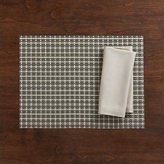 Chilewich ® Windowpane Grey Vinyl Placemat and Fete Dove Cotton Napkin