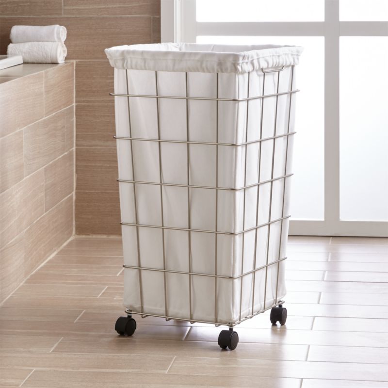 Nickel Wire Hamper with White Liner Set | Crate and Barrel