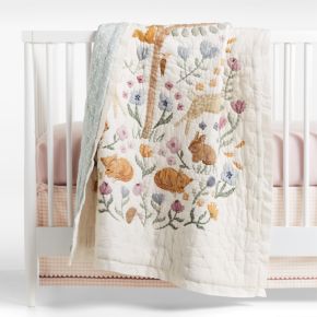 Image of Wonderland Prairie Embroidered 100% Organic Cotton Voile Baby Crib Quilt