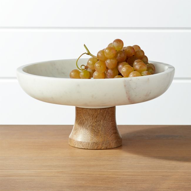 Online Designer Living Room Wood and Marble Footed Fruit Bowl