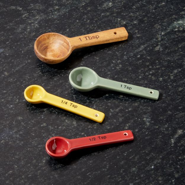 Wood and Ceramic Measuring Spoons + Reviews Crate and Barrel