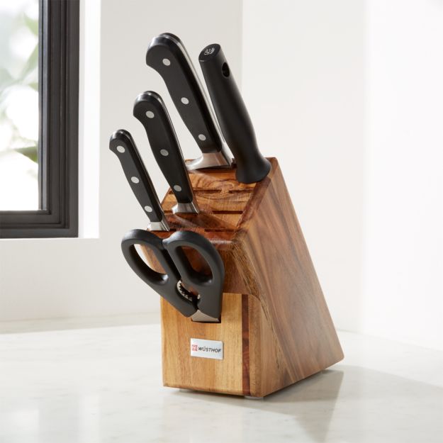 Wusthof Classic 6Piece Acacia Knife Block Set + Reviews Crate and Barrel