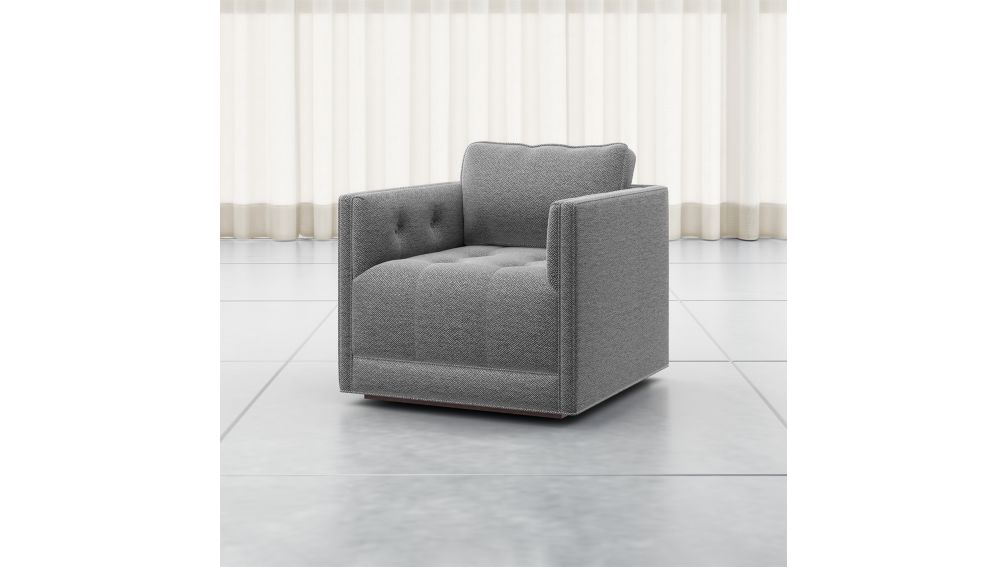 Wylie Grey Tufted Swivel Chair | Crate and Barrel Canada