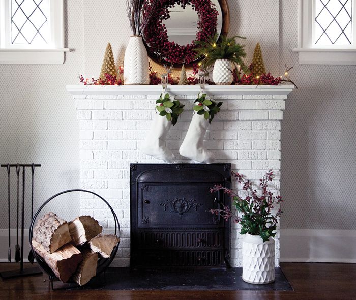 Red and Green Themed Fireplace Mantel for the Christmas Holiday