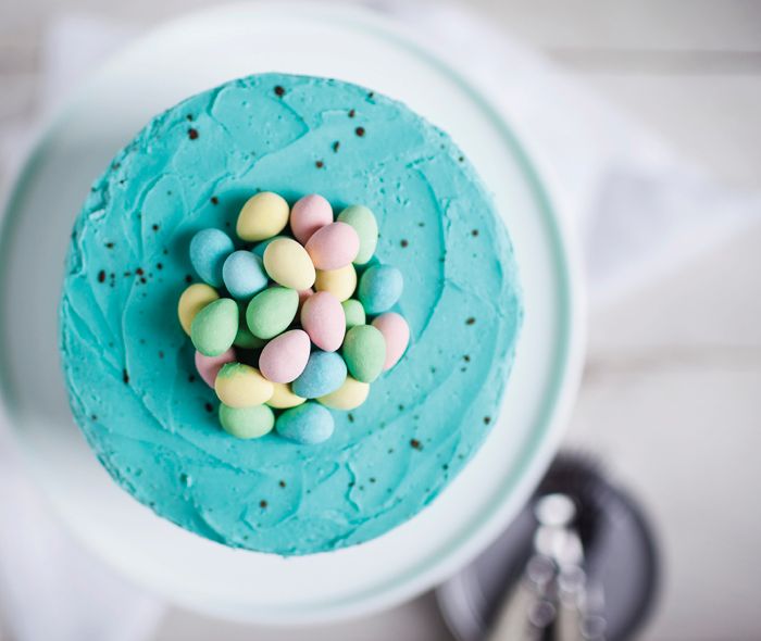 Finished Easter Egg Cake with Cocoa Powder Speckles