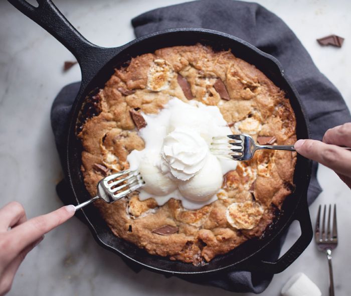S’mores Cookie in a Caste Iron Skillet with Vanilla Ice Cream