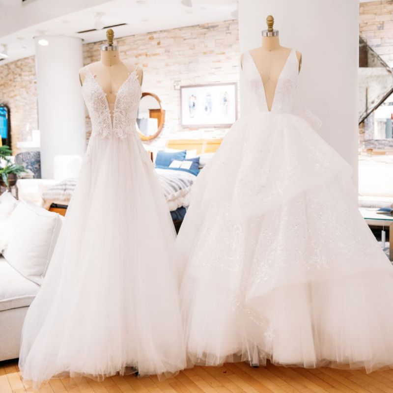 Wedding gowns on display