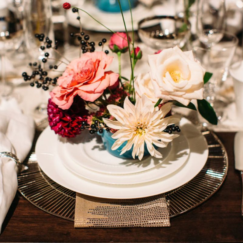 White placesettings with pops of color