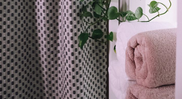 Shower curtain, bath towel