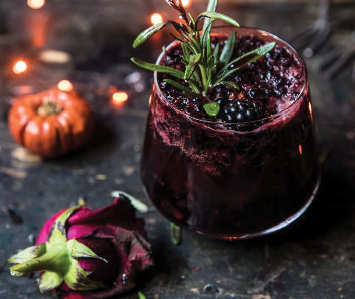 A Black Widow Mezcal Cocktail in a Tour Double Old-Fashioned Glass