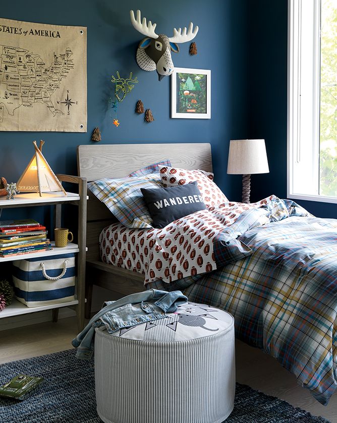 grey and navy boys bedroom | crate and barrel