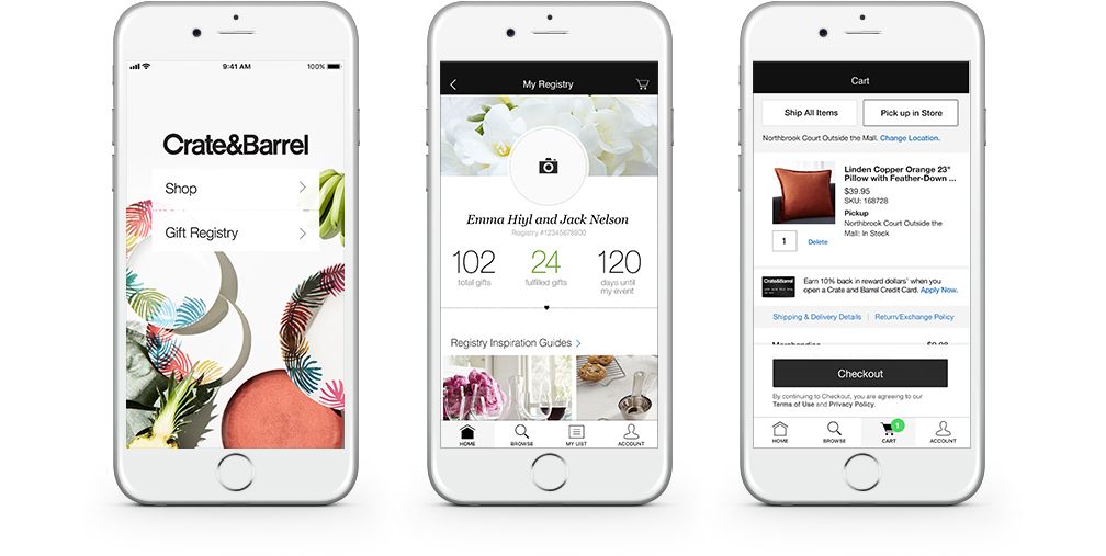 Shopping Wedding and Gift Registry App Crate and Barrel