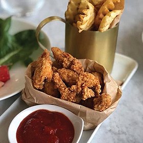 bone china rectangle serving platter with fried food