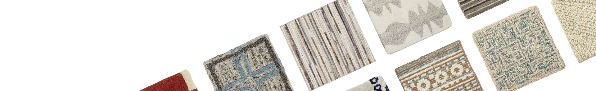 An array of square rug swatches demonstrating Crate and Barrel's rug selection.