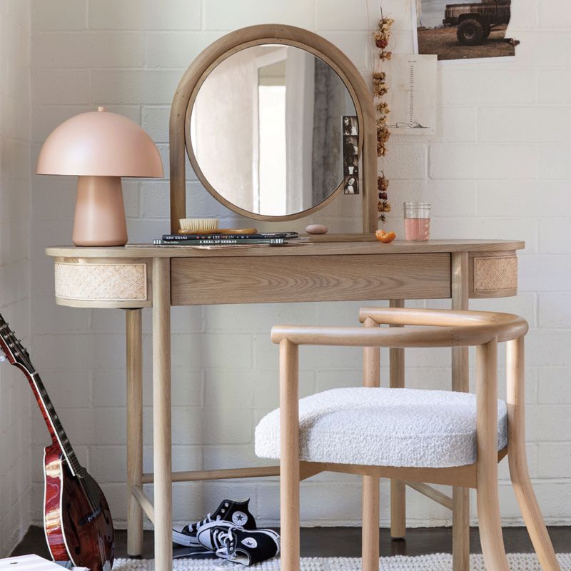 Close up of a cane vanity from the Leanne Ford collection