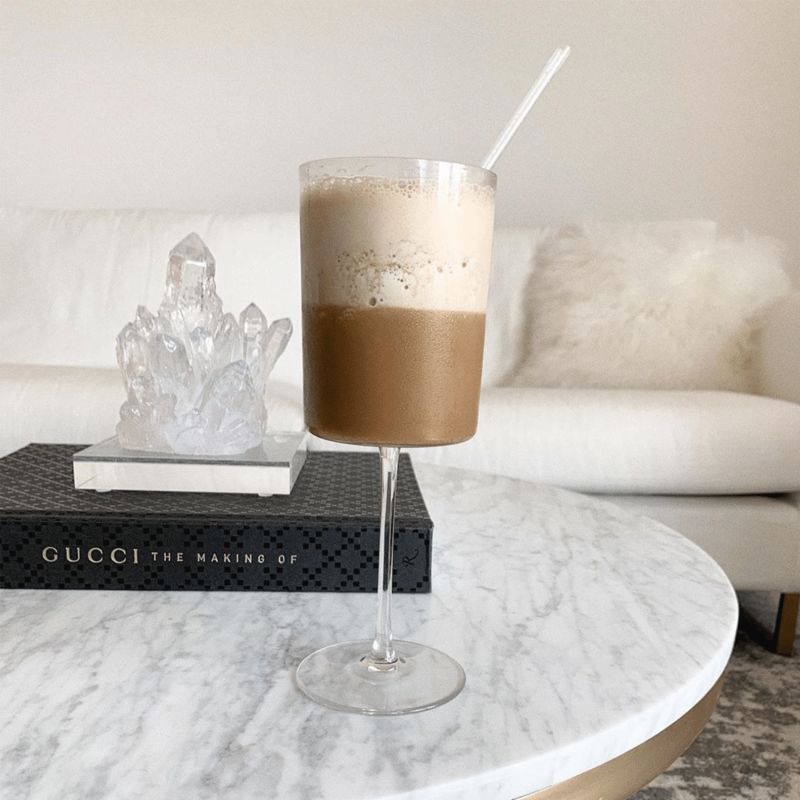 Creamy iced coffee in Edge wine glass