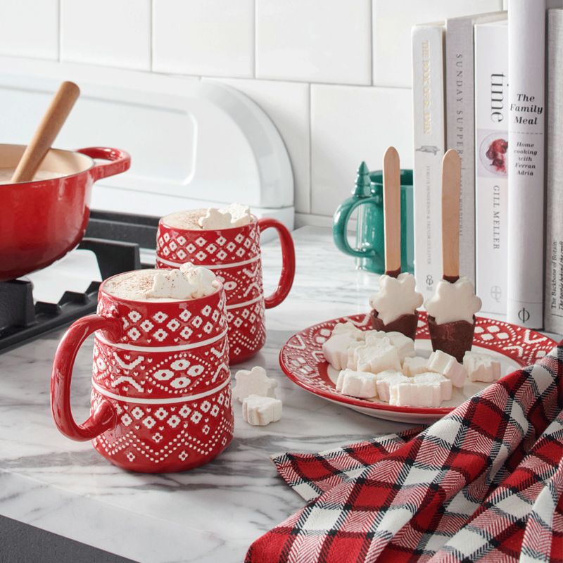 Hot Chocolate in red holiday mugs