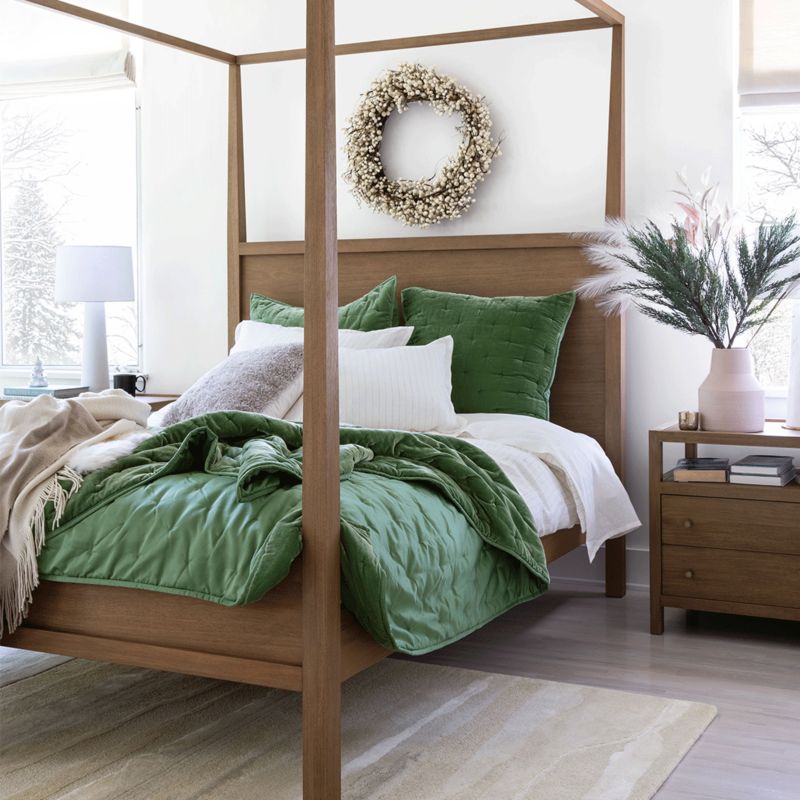 Green velvet holiday bedding decor