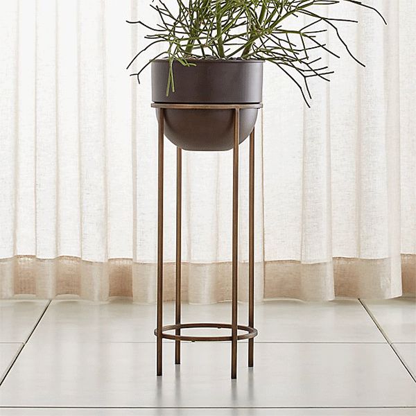 Wesley large brass plant stand with bronze planter