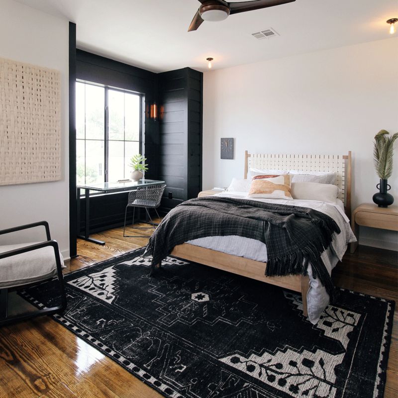 Angled view of bedroom with products