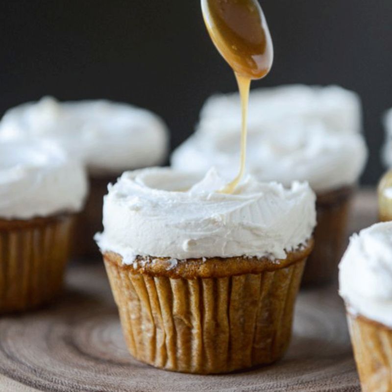 Pumpkin Cupcakes with Salted Caramel Frosting