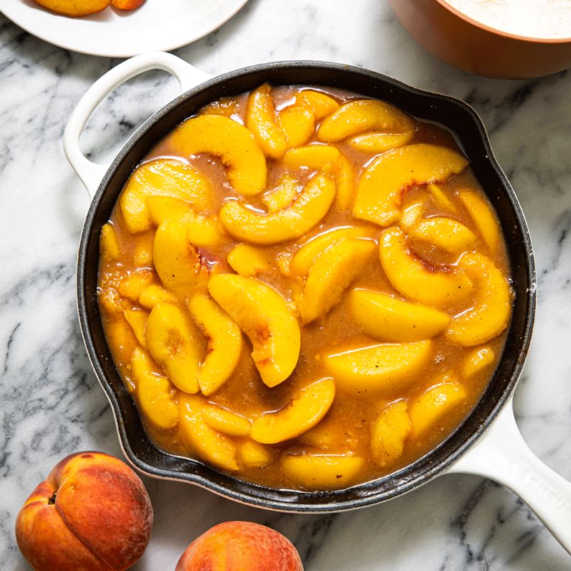 Peach cobbler in skillet