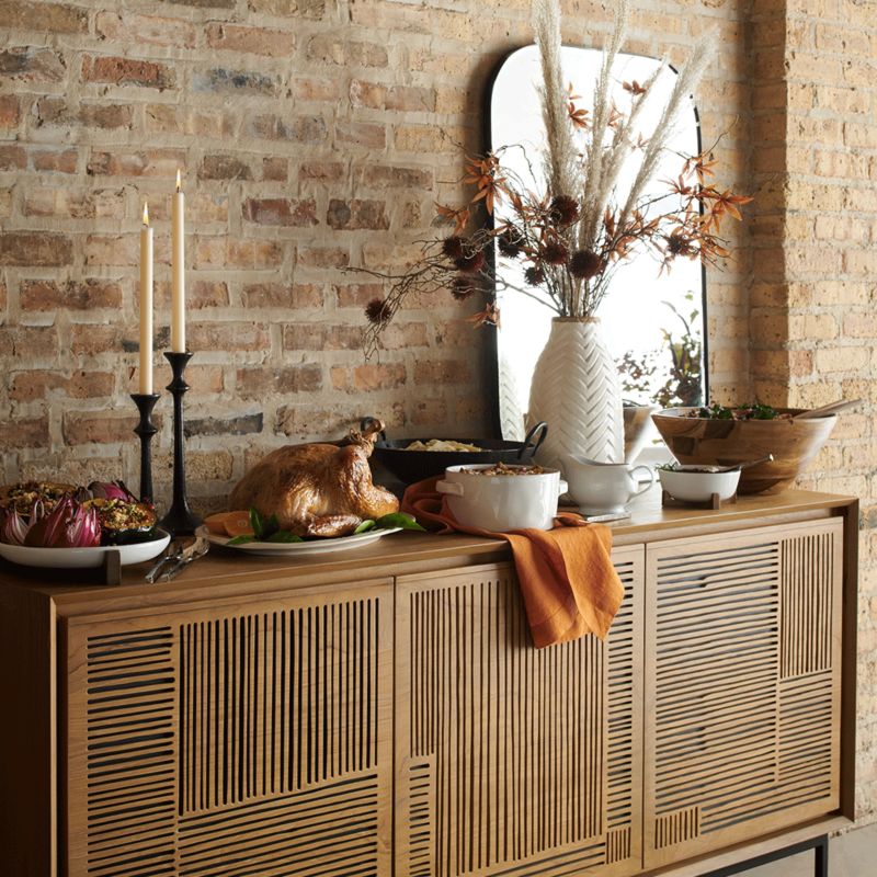 Thanksgiving food displayed on wooden accent table