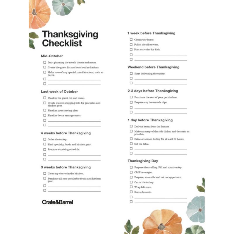 Thanksgiving Prep Checklist: A Step by Step Guide Crate Barrel