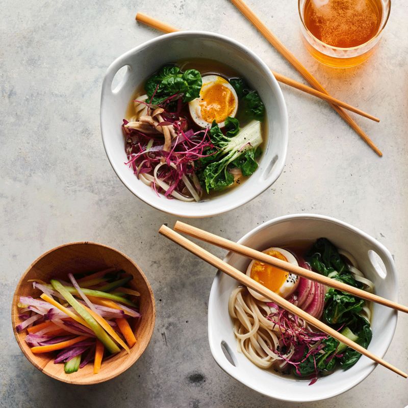 Vegetable Udon Soup with Soy Tea Eggs