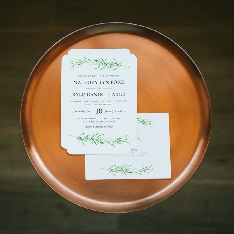 Wedding invitation on copper platter