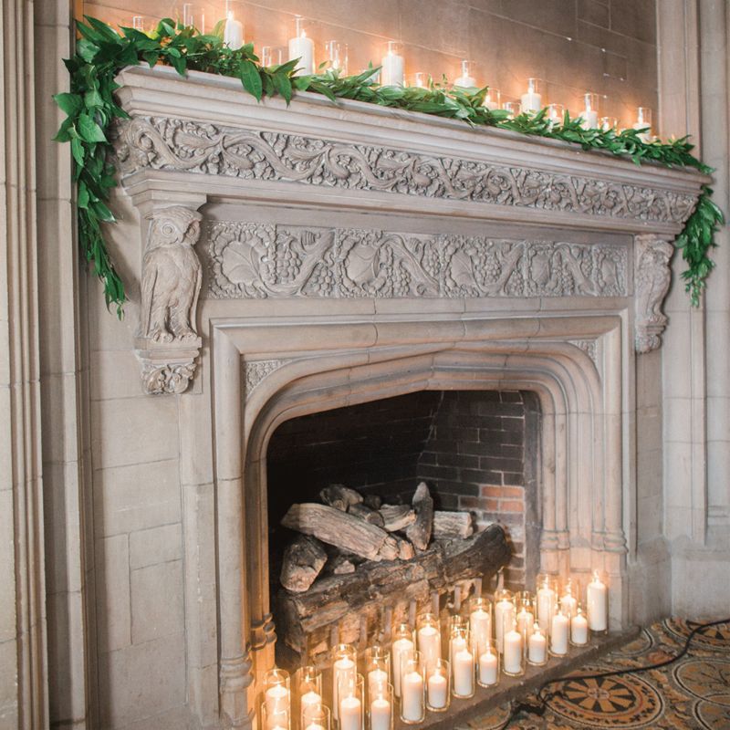 Mantel decorated with lights