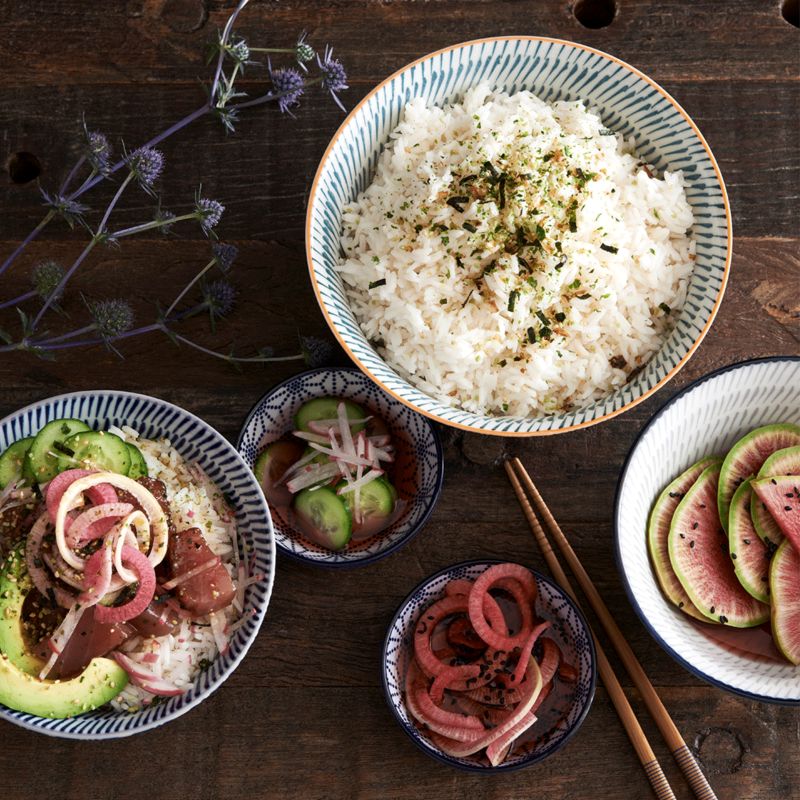 Bowls of rice and vegtables