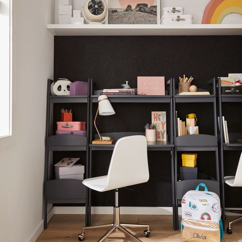 Kids charcoal desk with shelves and white desk chair