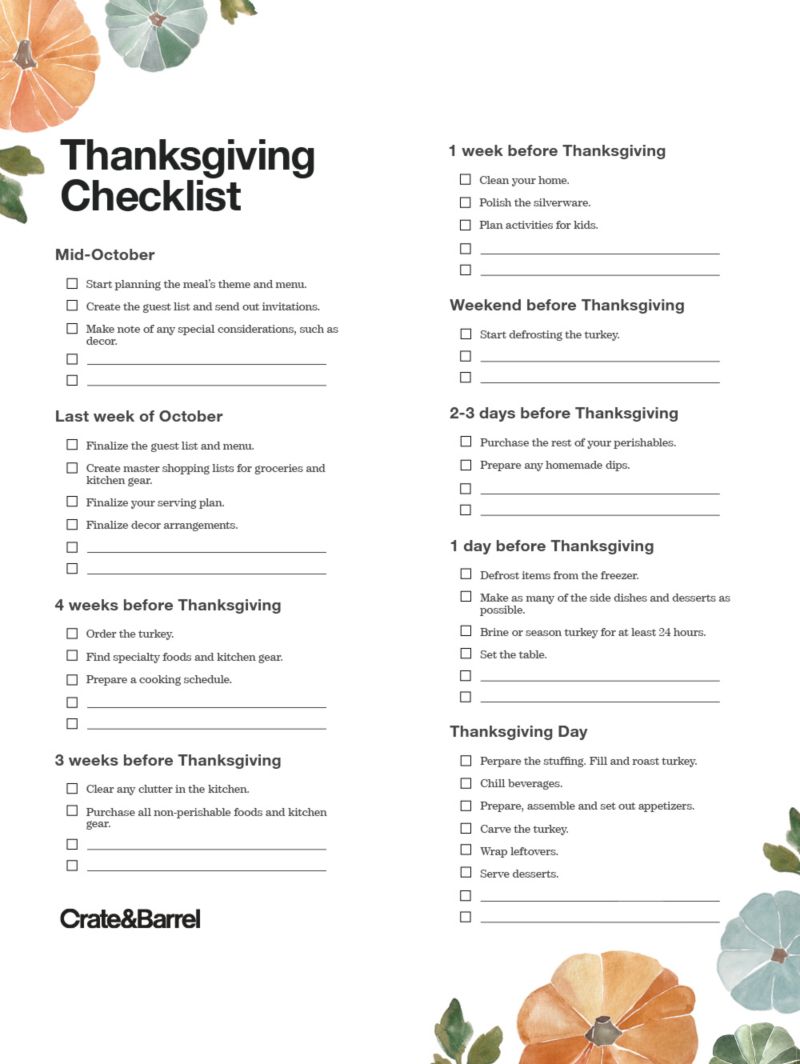 Thanksgiving Prep Checklist: A Complete Guide | Crate And Barrel