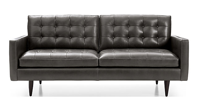 Petrie Small Leather Sofa Reviews Crate And Barrel Tap To Zoom Petrie Leather Midcentury Apartment Sofa Shown In Laval Carbon