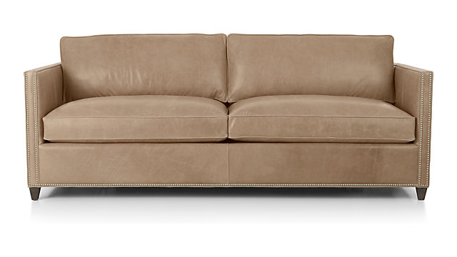 Dryden Leather Queen Sleeper Sofa With Nailheads Reviews Crate Tap To Zoom Dryden Leather Queen Sleeper Sofa With Nailheads Shown In Libby Mushroom