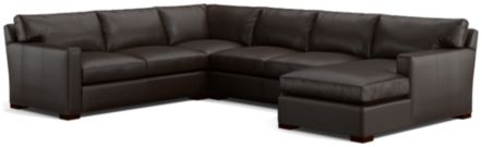 Axis II Leather 4-Piece Sectional Sofa (Left Arm Apartment Sofa, Corner, Armless Loveseat, Right Arm Chaise) shown in Libby, Espresso